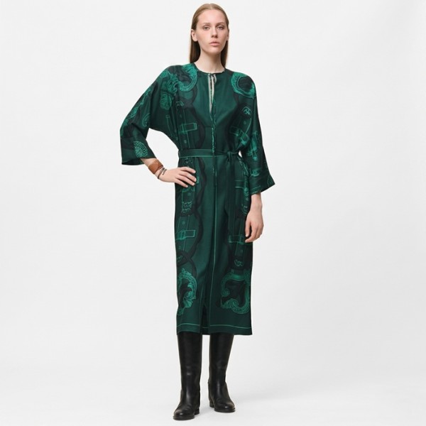 에르메스 여성 페로네리 리믹스 프린트 실크 카프탄 가운 - Hermes Womens Ferronnerie Remix caftan - hec14556x
