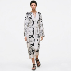 에르메스 여성 페로네리 리믹스 프린트 실크 카프탄 가운 - Hermes Womens Ferronnerie Remix caftan - hec14558x