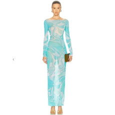 푸치 여성 러플 프린트 튤 맥시 드레스 - Pucci Womens Ruffled Printed Tulle Maxi Dress - puc14565x