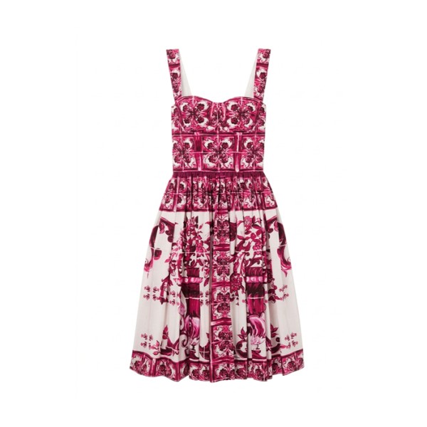 돌체앤가바나 여성 마이올리카 주름 프린트 드레스 - Dolce&Gabbana Womens Maiolica Pleated Printed Dress - doc15039x
