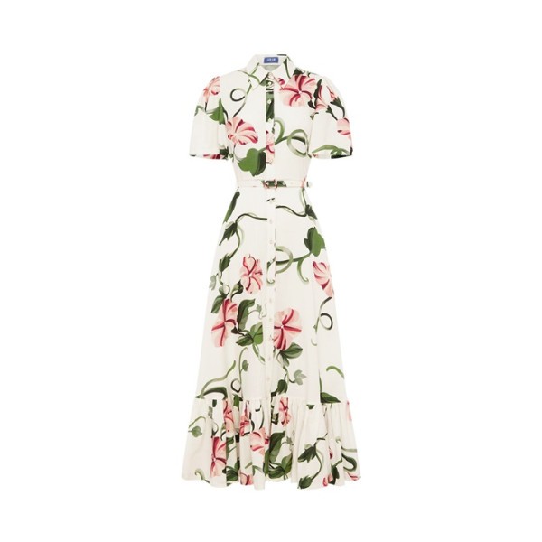 레오 린 여성 눈 속 덩굴 무늬 프린트 베카 반팔 미디 드레스 - Leo Lin Womens Vine Print In Snow Becca Short Sleeve Midi Dress - lec15054x