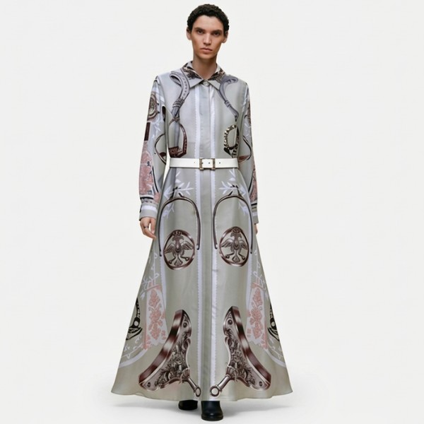 에르메스 여성 페로네리 리믹스 프린트 실크 셔츠 드레스 - Hermes Womens Ferronnerie Remix Shirt Dress - hec15172x
