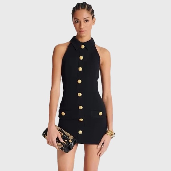 발망 여성 홀터넥 버튼 미니 드레스 - Balmain Womens Halterneck Buttoned Mini Dress - bac15586x