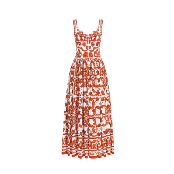 돌체앤가바나 여성 마졸리카 프린트 롱 포플린 드레스 - Dolce&Gabbana Womens Majolica Print Long Poplin Dress - doc15880x