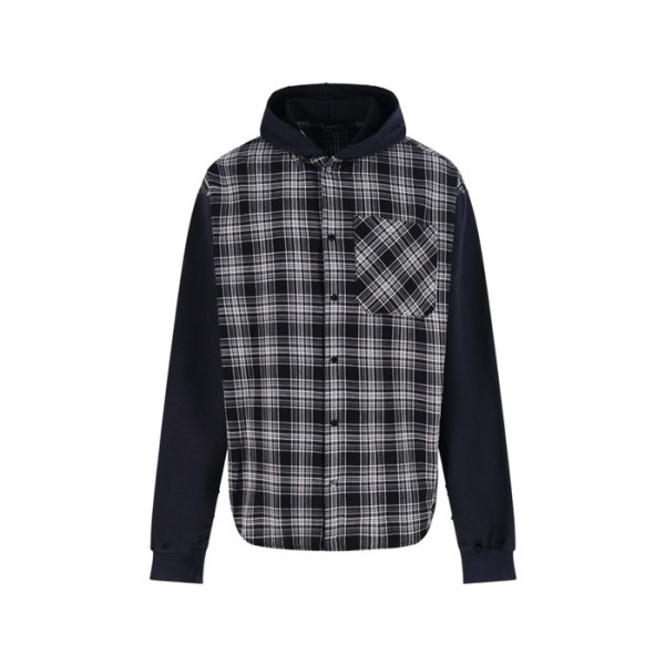 발렌시아가 남성 체크 패치워크 후드 셔츠 재킷 - Balenciaga Mens Flannel Hooded Shirt Jacket - bac14712x