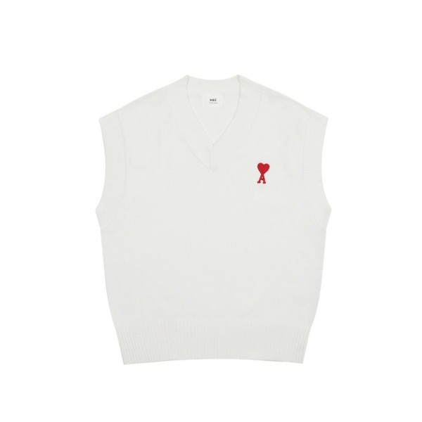 아미 남/녀 화이트 베스트 - Ami Unisex White Vest - am13x