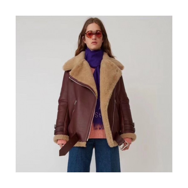 Acne Sstudios 2019 Womens  Casual Leather Jacket - 아크네 2019 여성 캐쥬얼 가죽 자켓 Acn0037x.Size(s - xl).버건디