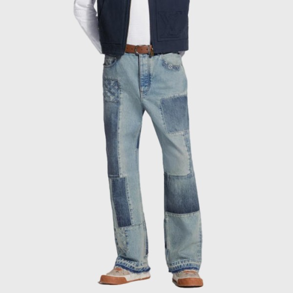 루이비통 남성 시그니처 패치워크 데님 팬츠 - Louis vuitton Mens Signature Patchwork Denim Pants - lvc15665x