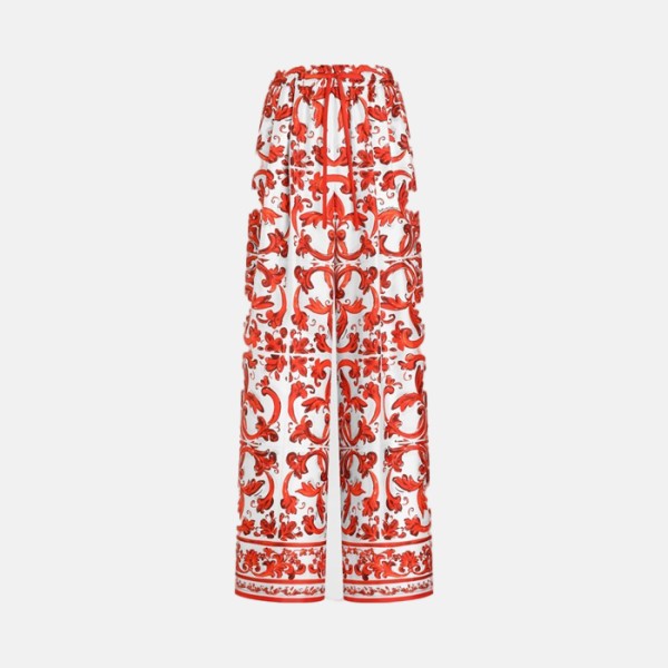 돌체앤가바나 여성 프린트 실크 트윌 와이드 팬츠 - Dolce&Gabbana Womens Printed Wide-Leg Pants - doc16001x