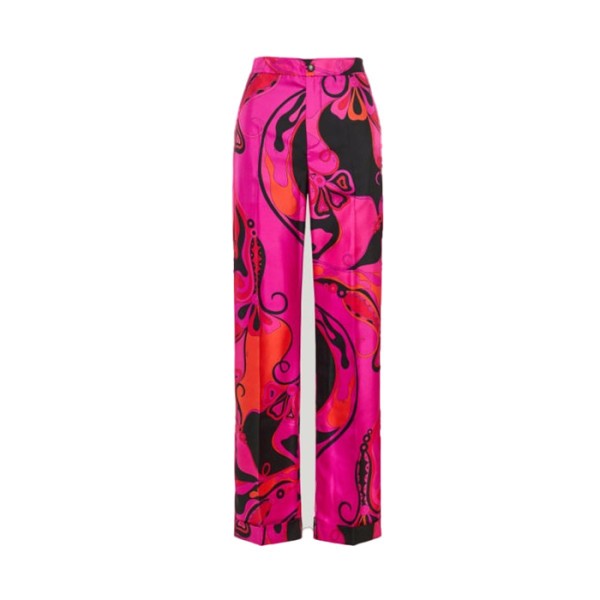 푸치 여성 오키디 프린트 실크 팬츠 - Pucci Womens Orchidee Printed Silk Trousers - puc16017x