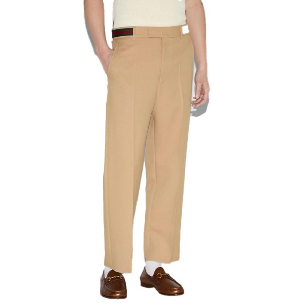 구찌 남성 웹 스트라이프 트림 크롭 팬츠 - Gucci Mens Web Stripe Trim Cropped Trousers - guc16011x