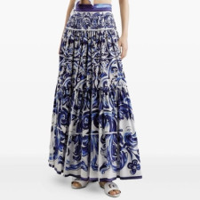 돌체앤가바나 여성 마졸리카 프린트 티어드 스커트 - Dolce&Gabbana Womens Majolica Print Tiered Skirt - doc14459x