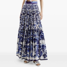 돌체앤가바나 여성 마졸리카 프린트 티어드 스커트 - Dolce&Gabbana Womens Majolica Print Tiered Skirt - doc14459x