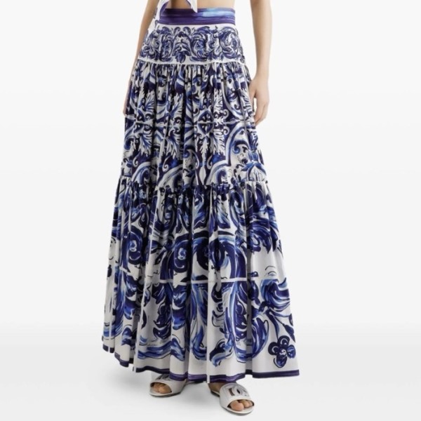 돌체앤가바나 여성 마졸리카 프린트 티어드 스커트 - Dolce&Gabbana Womens Majolica Print Tiered Skirt - doc14459x