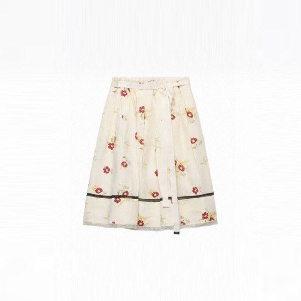 프라다 여성 루비 레드 플로럴 프린트 스커트 - Prada Womens Ruby Red Floral Print Skirt - prc15363x