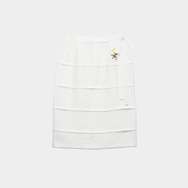 프라다 여성 자수 슬럽 플랙스 스커트 - Prada Womens Embroidered Slubbed Flax Skirt - prc15748x