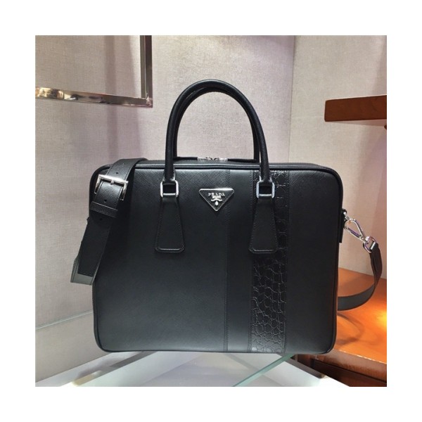 프라다] Prada 2020 Men's Leather Satchel Bag,36cm - 프라다 2020 남서용 레더 서류가방,36cm,PRAB0220,블랙