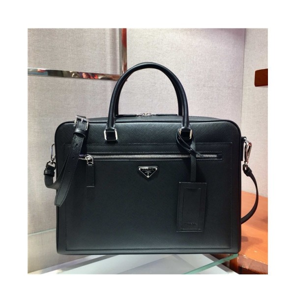 프라다] Prada 2020 Men's Leather Satchel Bag,38cm - 프라다 2020 남서용 레더 서류가방,38cm,PRAB0221,블랙