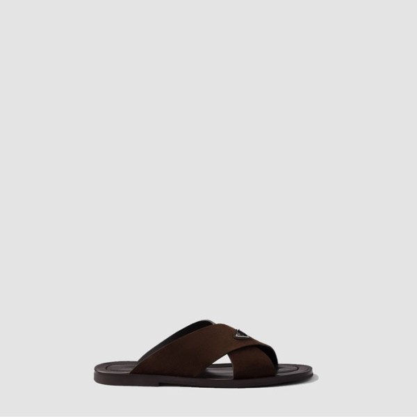 프라다 남성 스웨이드 크리스크로스 슬라이드 - Prada Mens Suede Crisscross Slides - prs7233x
