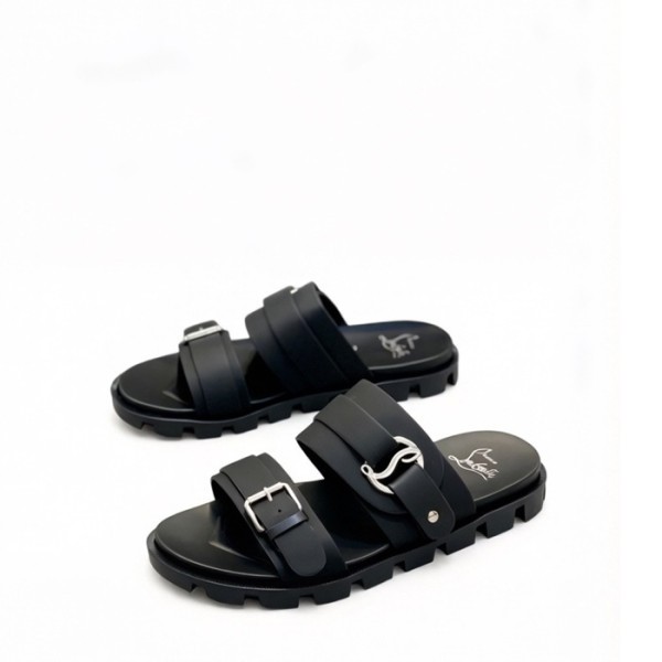 크리스찬 루부탱 남성 CL 로고 슬라이드 샌들 - Christian Loubutin Mens CL Logo-embossed Slides - cls13647x