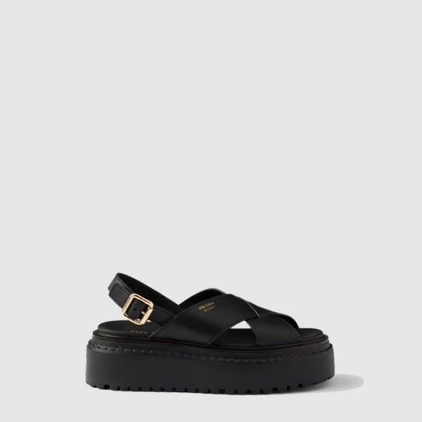 프라다 여성 크리스크로스 가죽 플랫폼 샌들 - Prada Womens Crisscross Leather Platform Sandals - prs14476x
