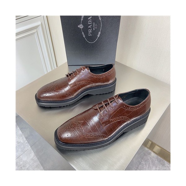 Prada 2021 Men's Leather Derby Shoes,PRAS0806 - 프라다 2021 남성용 레더 더비슈즈,Size(240-270),브라운