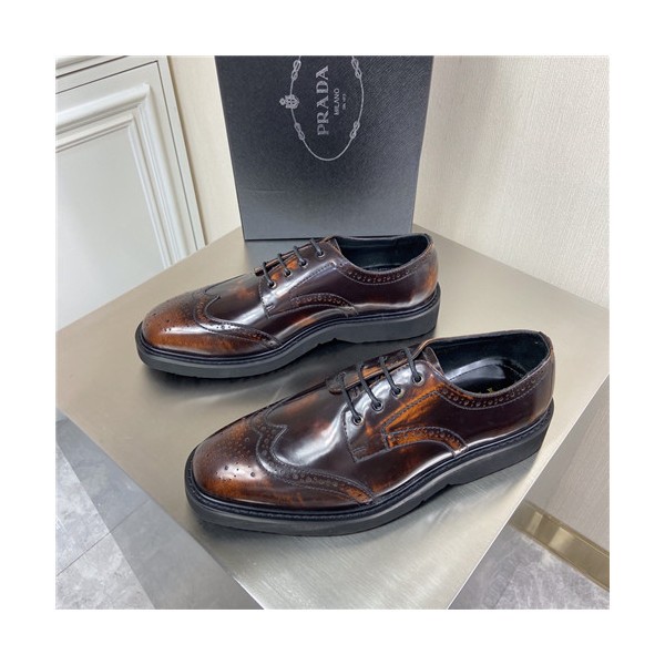 Prada 2021 Men's Leather Derby Shoes,PRAS0807 - 프라다 2021 남성용 레더 더비슈즈,Size(240-270),브라운
