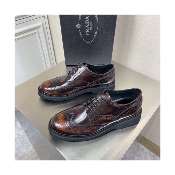 Prada 2021 Men's Leather Derby Shoes,PRAS0812 - 프라다 2021 남성용 레더 더비슈즈,Size(240-270),브라운