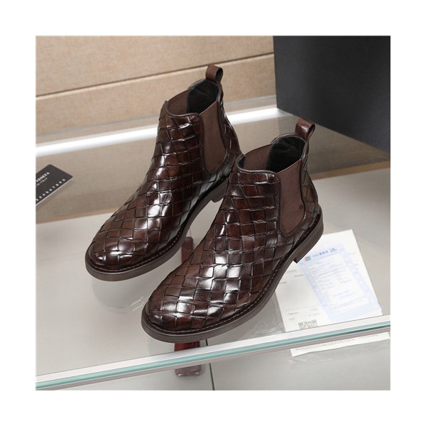 Bottega Veneta 2020 Men's Leather Ankle Boots - 보테가 베네타 2020 남성용 레더 앵글부츠,Size(240-270),BVS0203,브라운
