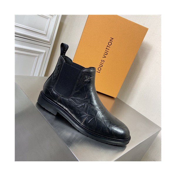 Louis Vuitton 2021 Men's Leather Ankle Boots - 루이비통 2021 남성용 레더 앵글부츠,Size(240-270),LOUS1772,블랙