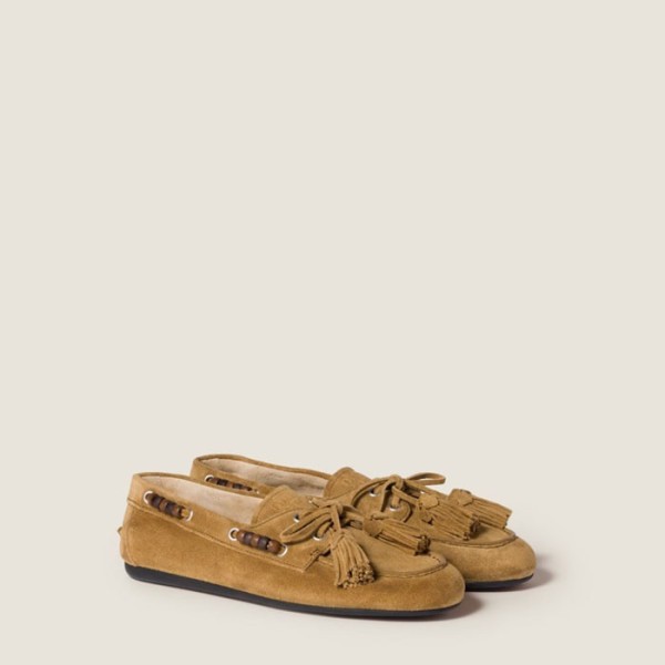 미우미우 여성 스웨이드 태슬 로퍼 - Miu Miu Womens Suede Tassel Loafers - mis8193x
