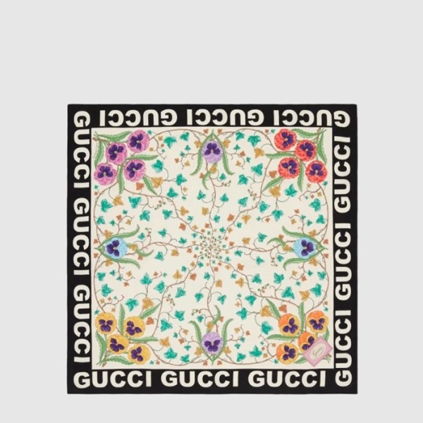 구찌 여성 GG 플라워 프린트 실크 스카프 - Gucci Womens Flower Print Silk Scarf - acc8284x