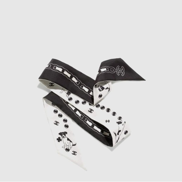 샤넬 여성 강아지 체인 프린트 실크 트윌리 - Chanel Womens Dog Chain Print Silk Twilly - acc8385x