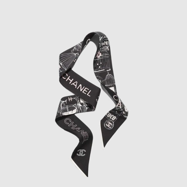 샤넬 여성 버드케이지 프린트 실크 트윌리 - Chanel Womens Birdcage Print Silk Twilly - acc8389x